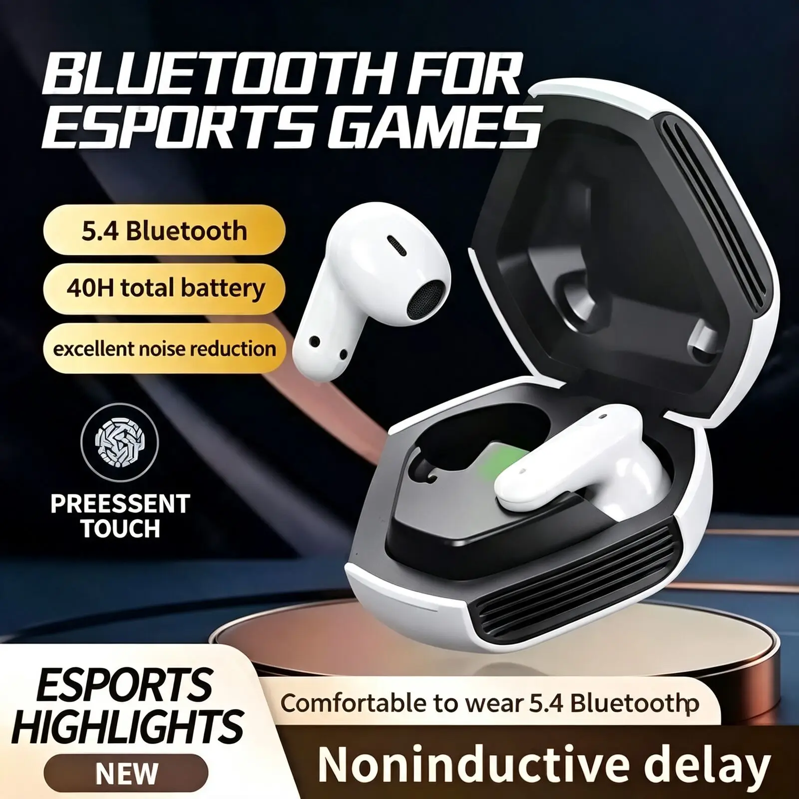 Wireless Bluetooth 5.4 In Ear Gaming Headphones Noise Cancelling Ultra Long Battery Life Waterproof Low Latency Digital Display