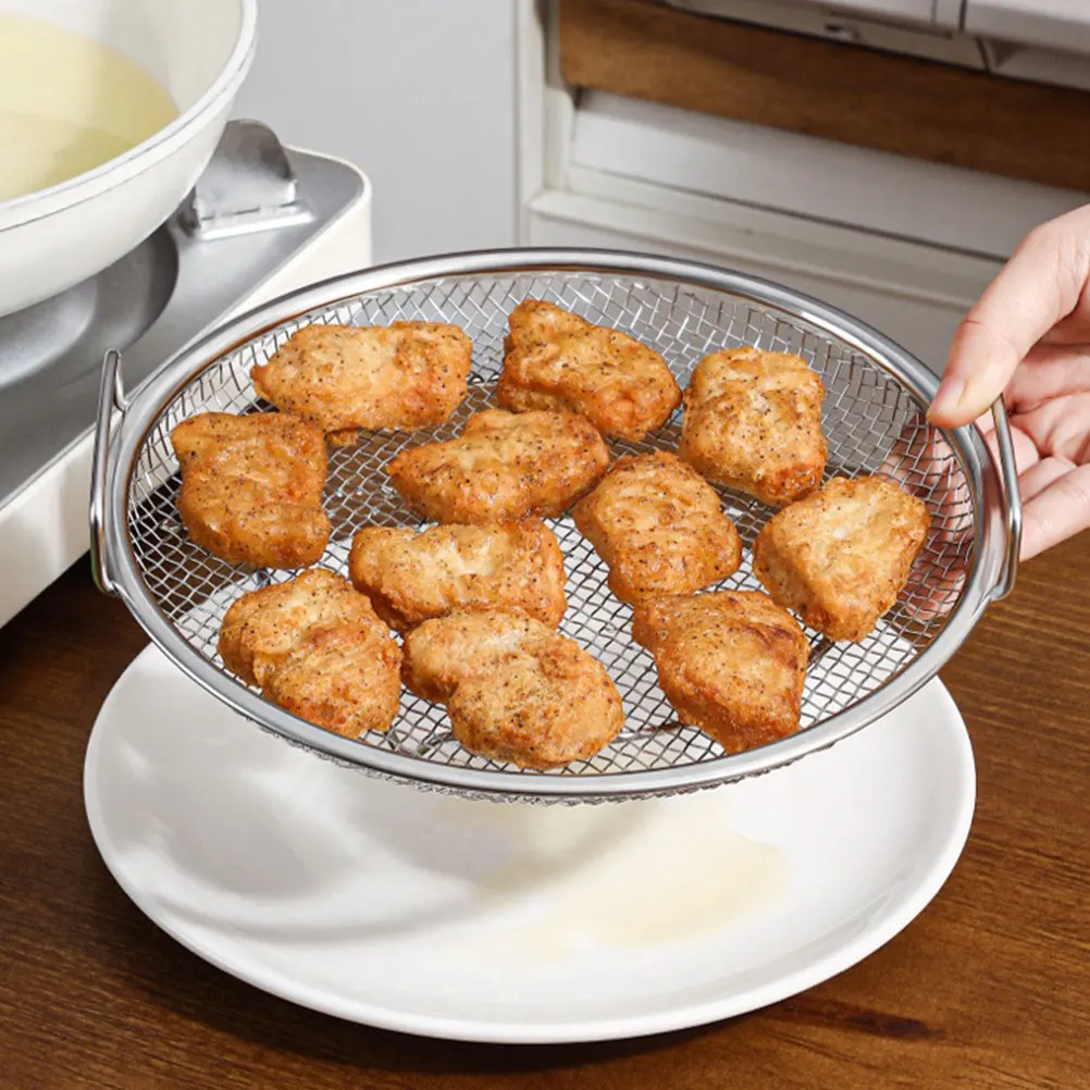 

18cm Stainless Steel Oil Fried Slotted Net Food Plate French Fries Serving Strainer Silver Color Kitchen Multi Function Fruit