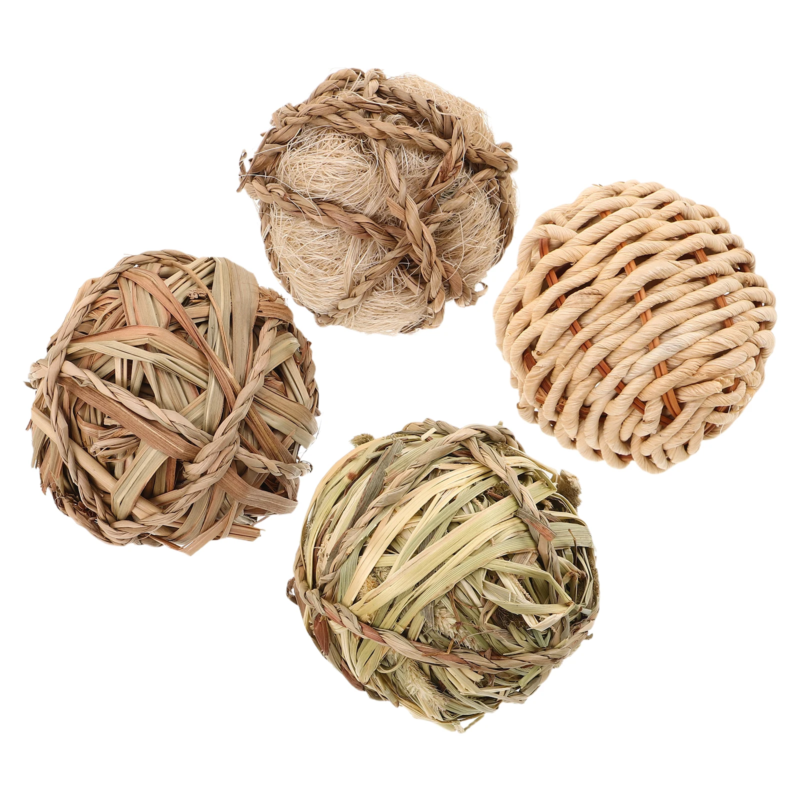

4pcs Handwoven For Rabbits Guinea Pigs Hamsters Chinchillas Natural Safe Pet Molar Teething Balls Indoor Outdoor Small Animal