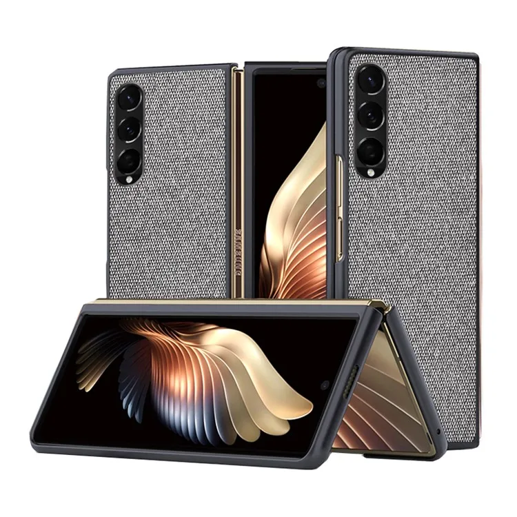

Sea Sand Textured Phone Case for Samsung Galaxy Z Fold3 5G, PU Leather Coated Hard PC Thin Durable Protective Cover - Grey