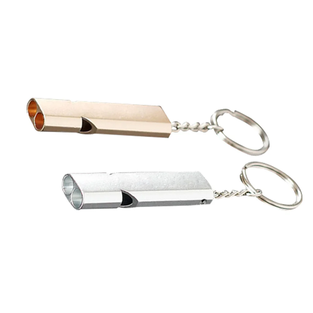 2 قطعة صافرة إنقاذ بصوت عال الطوارئ المعادن صافرة مقاوم للماء سلسلة المفاتيح خفيفة الوزن للتخييم في الهواء الطلق التنزه الصالة الرياضية التدريب