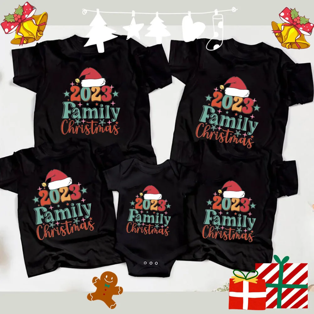 2023 Family Christmas Shirts Matching Adult Youth Xmas Party Tees Santa Celebration T-shirt Fam Christmastime Tee Holiday Outfit