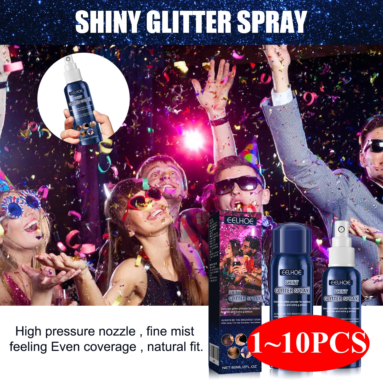 

Shiny Hair Glitter Spray Multipurpose Hair Clothes Highlighter Powder Long Lasting Holographic Powder for Festival CarnivalParty