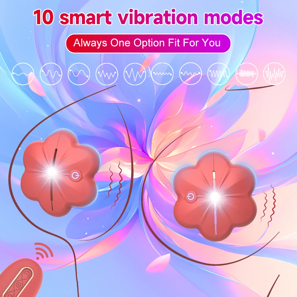 Wireless Remote Control Flower Shape Dual Vibrating Nipple Clamp Vibrator 10 Vibrating Nipple Stimulator Adult Toy Women