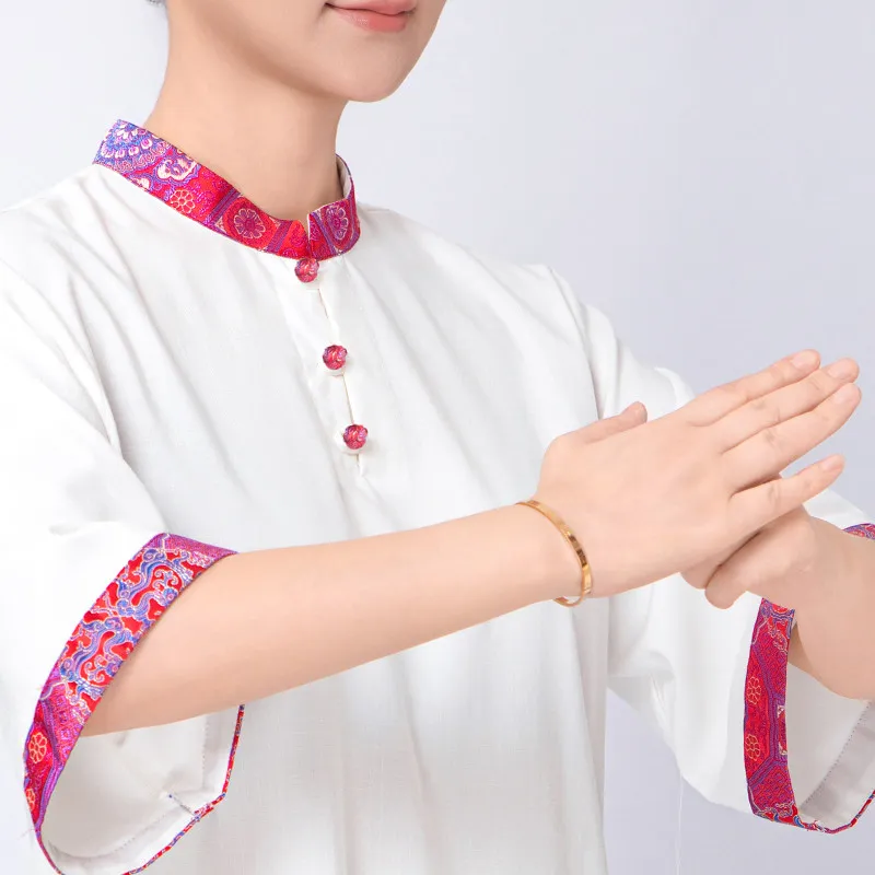 Martial Arts Tai Ji Suit Women's   Western Style Cotton and Linen Exercise Clothing Summer Eight-Section Brocade Daily Wearable