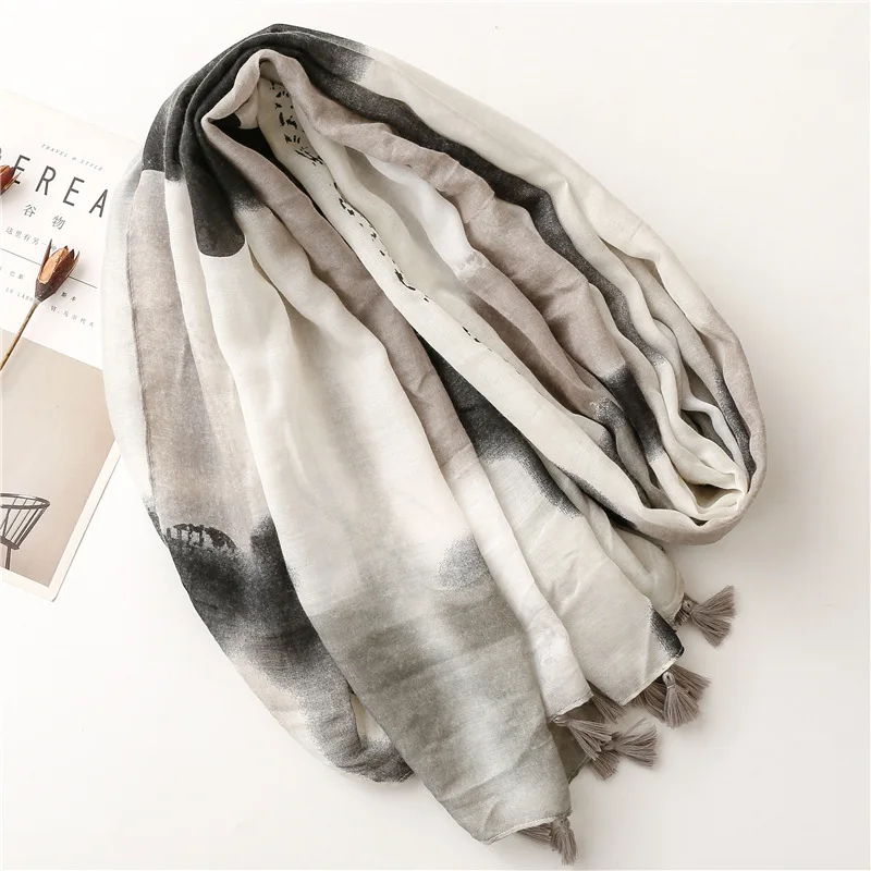 Women Fashion Ink Painting Tie Dye Viscose Scarf High Quality Print Soft Shawls And Wraps Bufandas Muslim Hijab Snood 180*90Cm