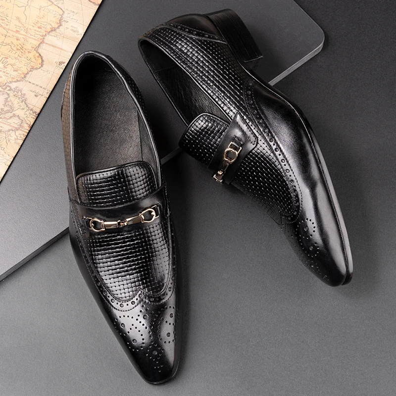 Zapatos informales de negocios a la moda de cuero genuino hechos a mano para fiesta, boda, zapatos de vestir de oficina para hombre, mocasines