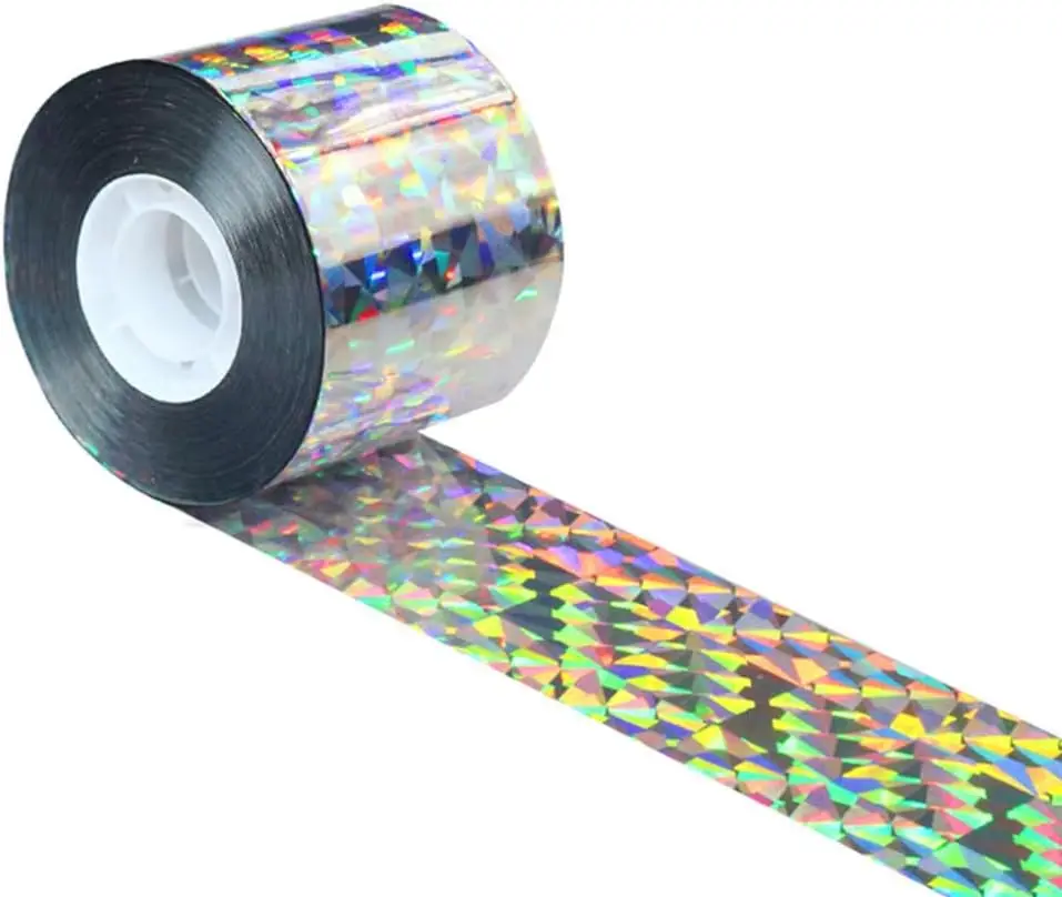 Bird Scare Ribbon Double Sided Holographic Reflective Ribbon Tape to Keep Away Woodpecker, , Hawks, Grackles Bird (1.9in x 40in)