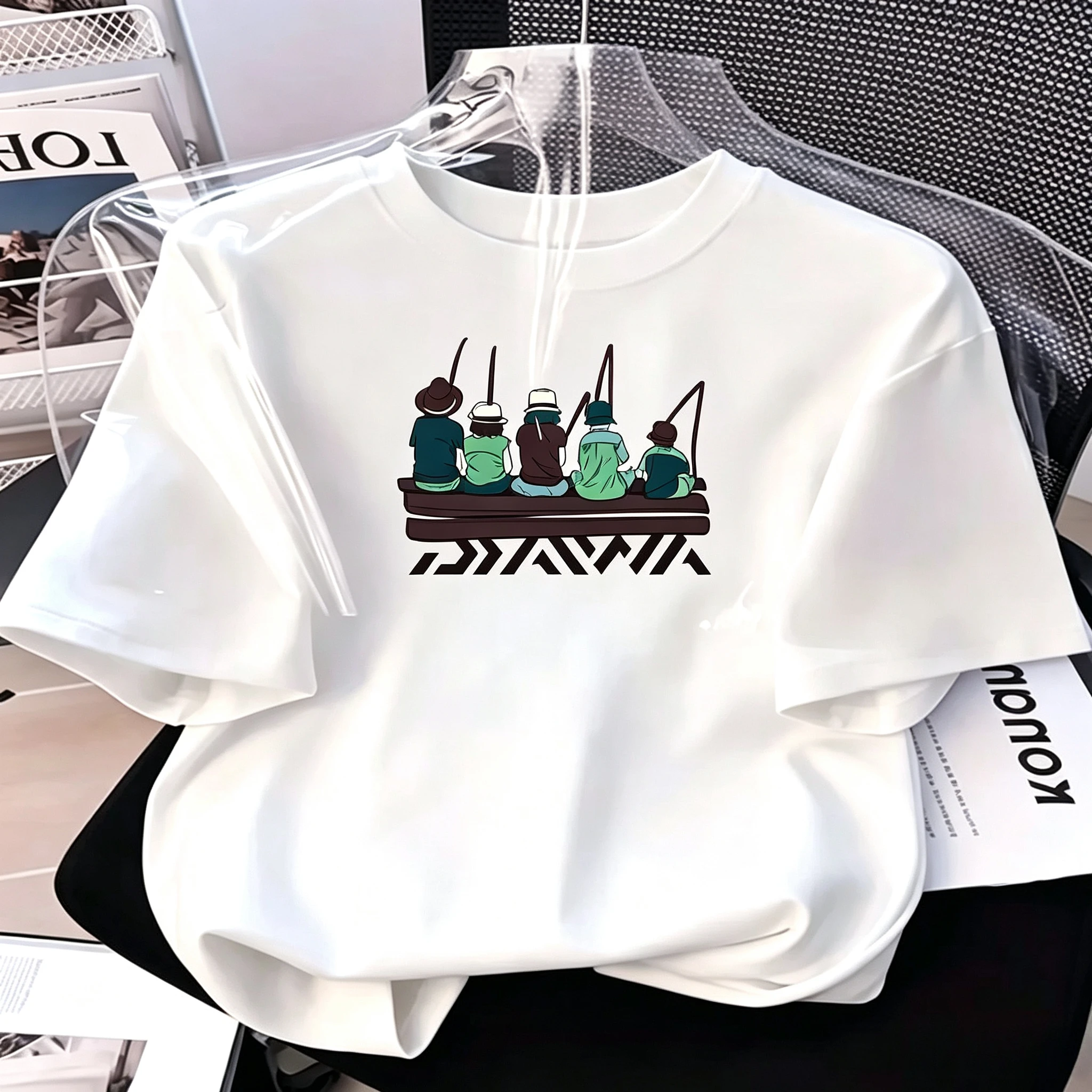 Outdoor Fishing Short-sleeved T-shirt Men's Cotton Loose Fishing Friends Party Clothes Summer New Sea Fishing Half-sleeved Tide