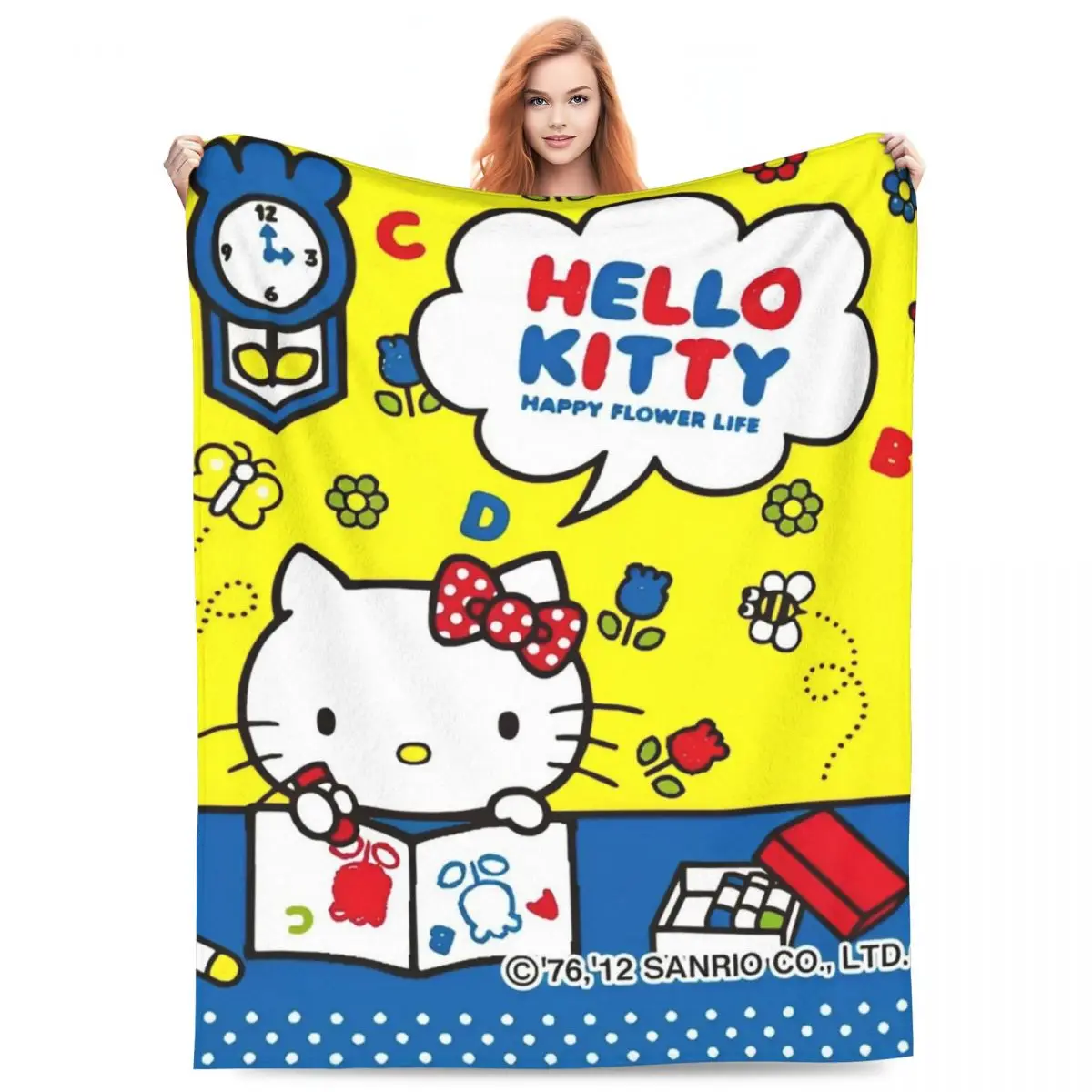 Hello Kitty Writing Blanket Airplane Travel Flannel Throw Blanket For Bedroom Soft Custom Quality Bedspread Birthday Gift