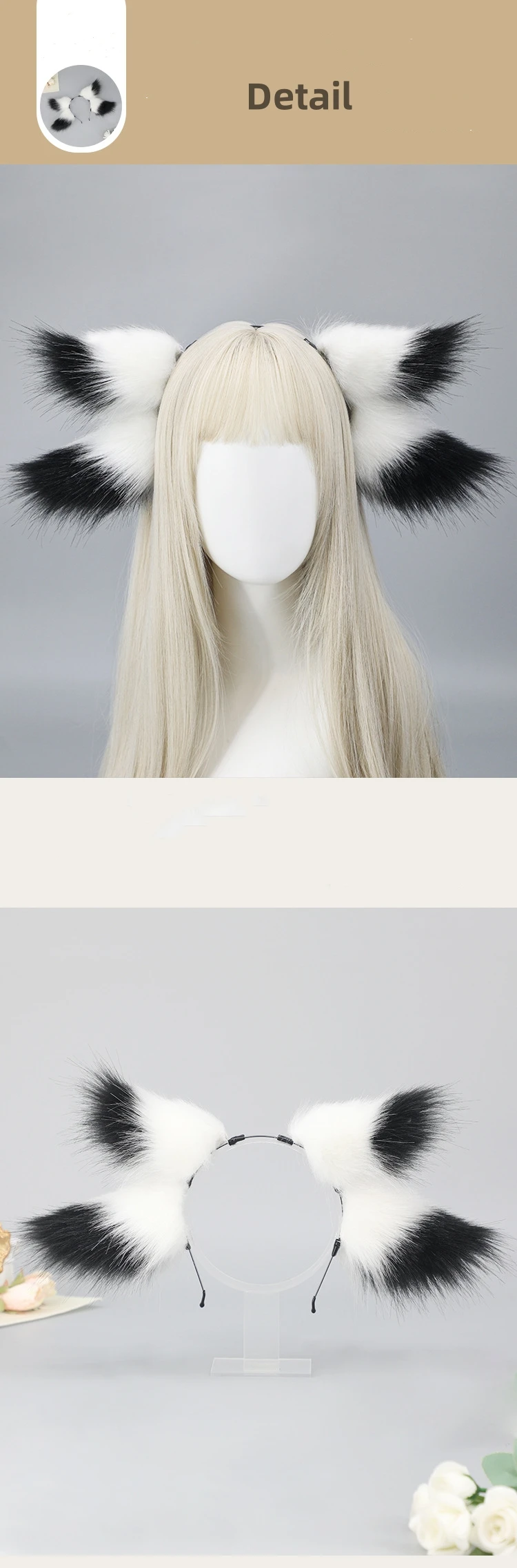 Feito à mão de pelúcia orelhas duplas bandana dos desenhos animados animal comic-con peludo cabelo hoop halloween cosplay traje adereços