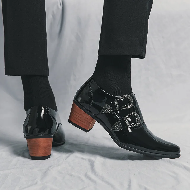 Luxury Classic High Heels Men Leather Shoes Height Increasing Casual Wedding Party Dancing Shoes Men Spring/Autumn