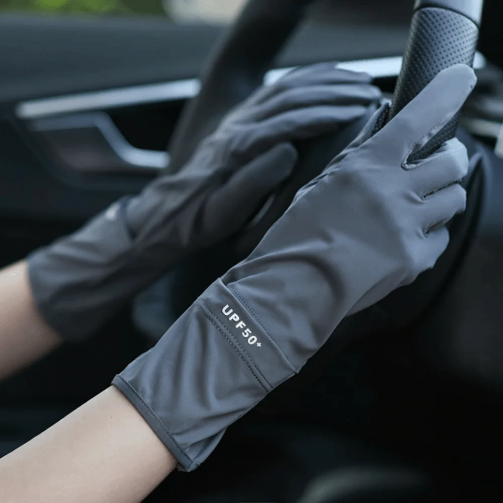Summer Thin Fullfinger Sunscreen Gloves UV Protection Anti Slip Driving Gloves Extended Length Ice Feeling Cycling Gloves