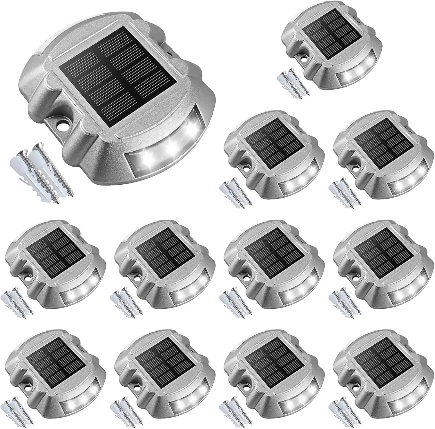 

Solar Deck Lights Driveway Dock Lights, 12-Pack Led IP67 Waterproof Outdoor Warning Step Lights for Driveway Sidewalk Garden