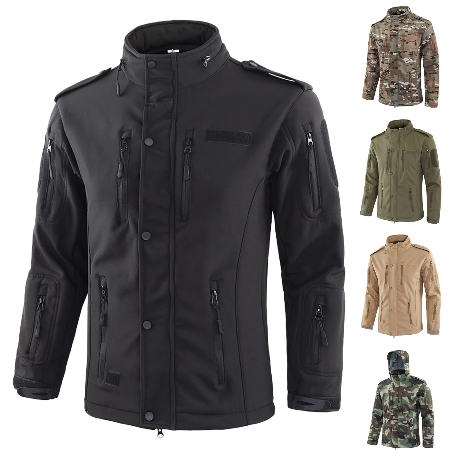 Chaqueta de trabajo al aire libre para hombre, informal, holgada, impermeable, a prueba de viento, manga larga, con capucha, forro polar, bolsillo con cremallera, resistente y duradero para senderismo