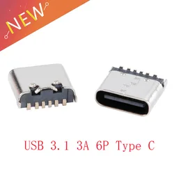 10Pcs/5pcs USB TYPE-C Connector 6PIN Vertical Sticker 6.8MM 180 Degree High-speed USB-3.1 3A Female Jack Socket Data Transfer