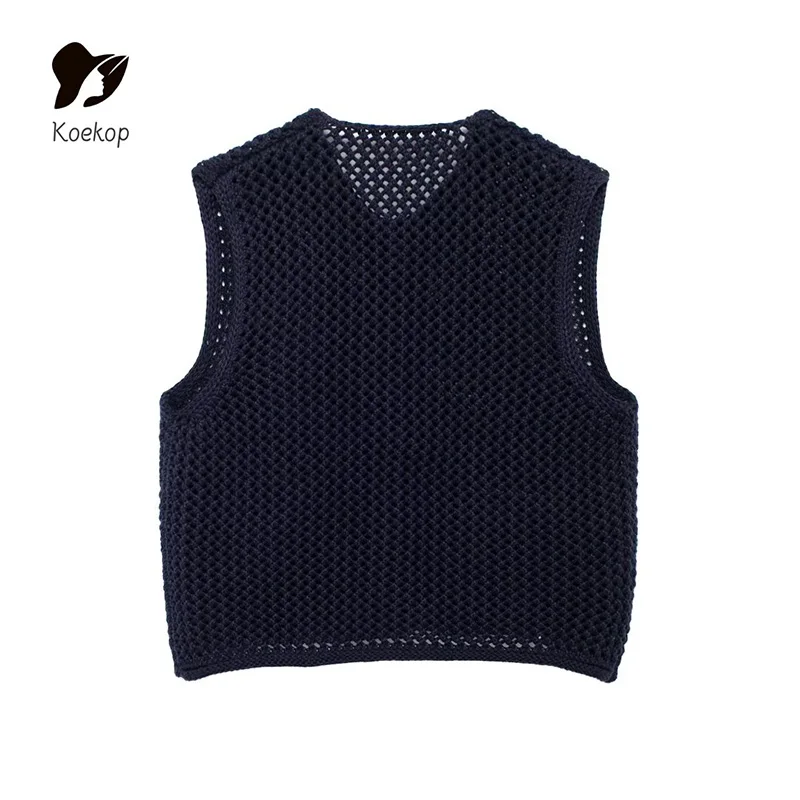 Koekop Moda Damska Jednorzędowa Dzianinowa Kamizelka Top Vintage Casual Temperament Szykowny Temperament Krótki Tank Top