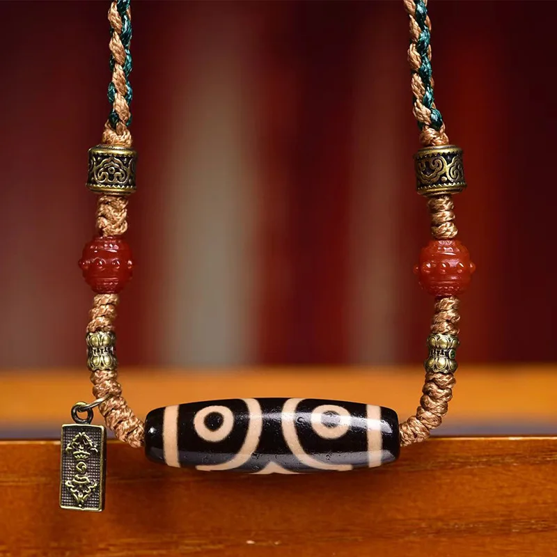 

Ожерелье ручной работы из плетеной веревки, регулируемые бусины Будды, агат, трехуглазый кулон Дзи, цепочка на ключицу, ювелирные изделия