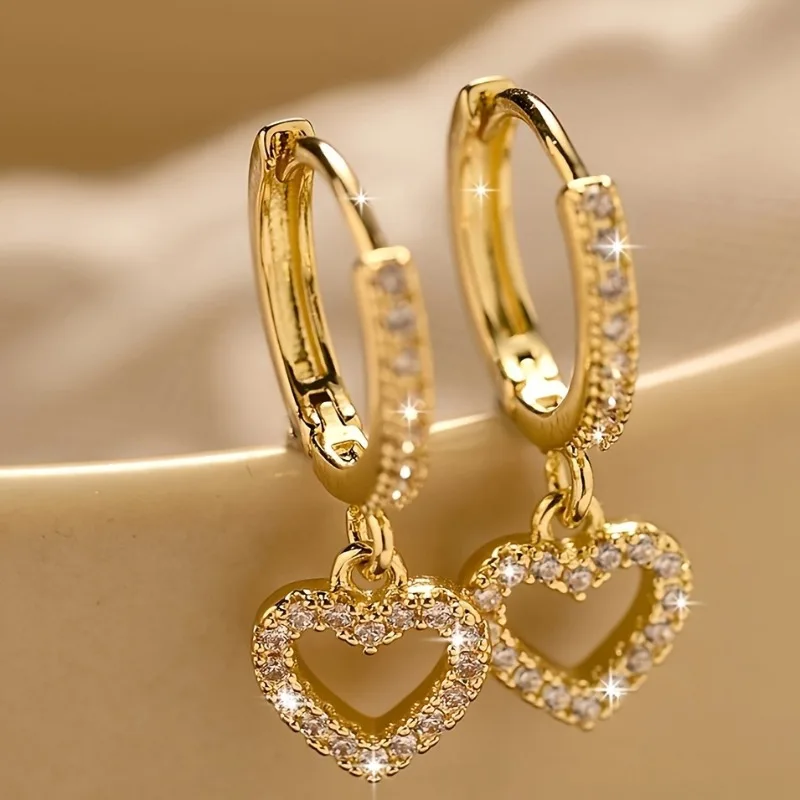 Europe and The United States Fashion Trend Love Drop Earrings Ladies Luxury Shining Inlaid Zirconia Wedding Jewelry