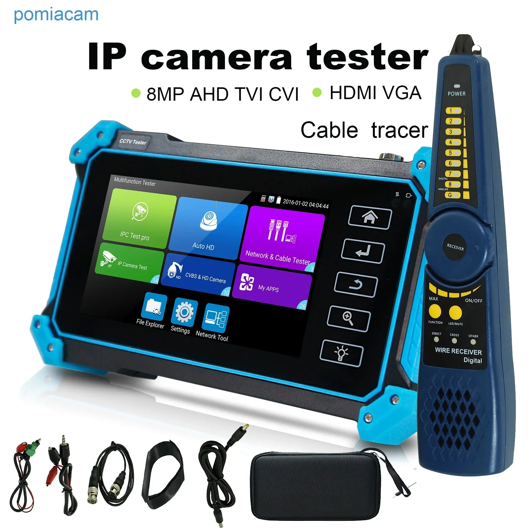 CCTV-tester-monitor IPC tester kamery poe 8MP AHD TVI CVI SDI kabel tracer RJ45 kabel TDR test szybki ONVIF tester kamery monitoringu narzędzie