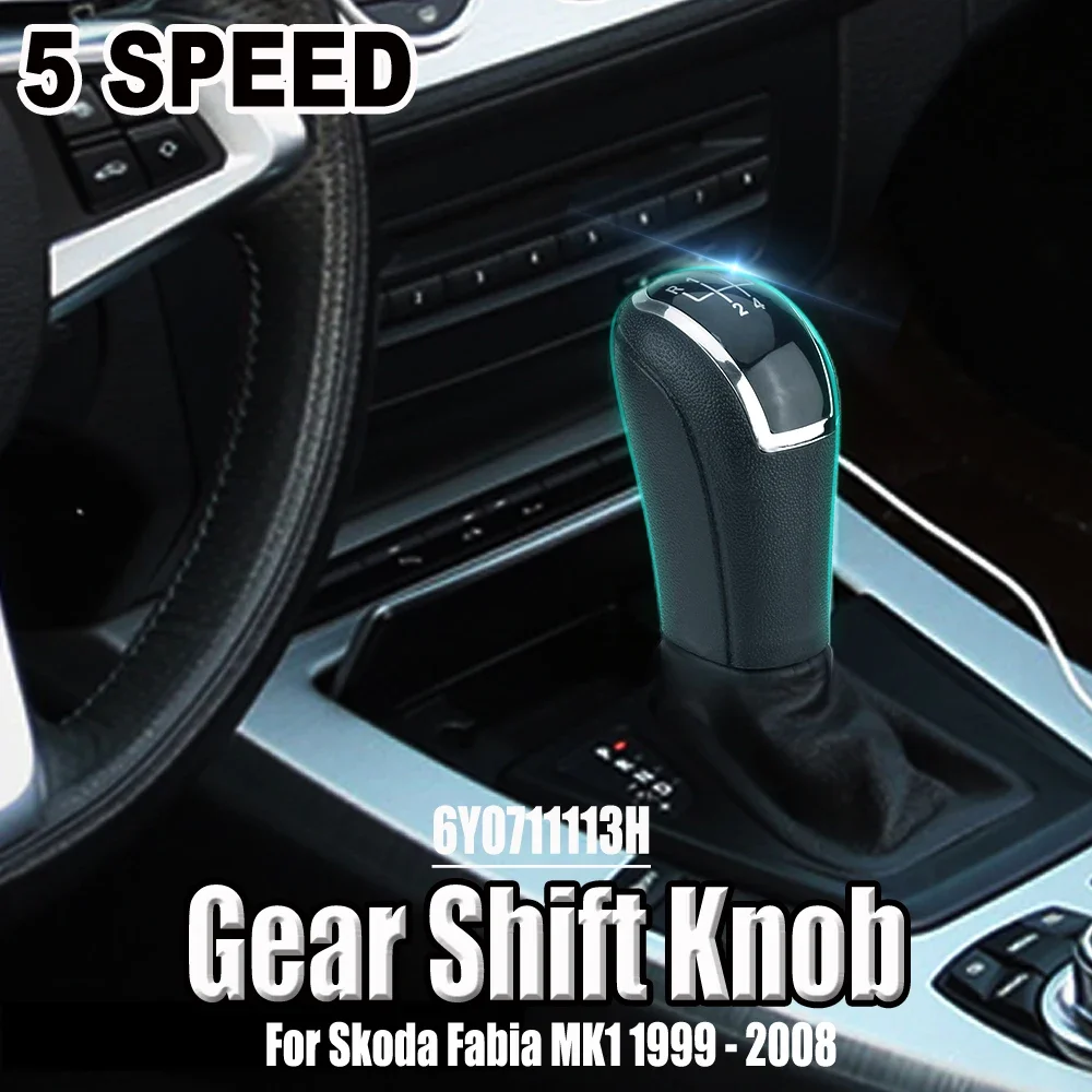 For Skoda Fabia MK1 1999 2000 2001 2002 2003 2004 2005 2006 2007 2008 Car-Styling 5 Speed Gear Stick Shift Knob Leather Boot