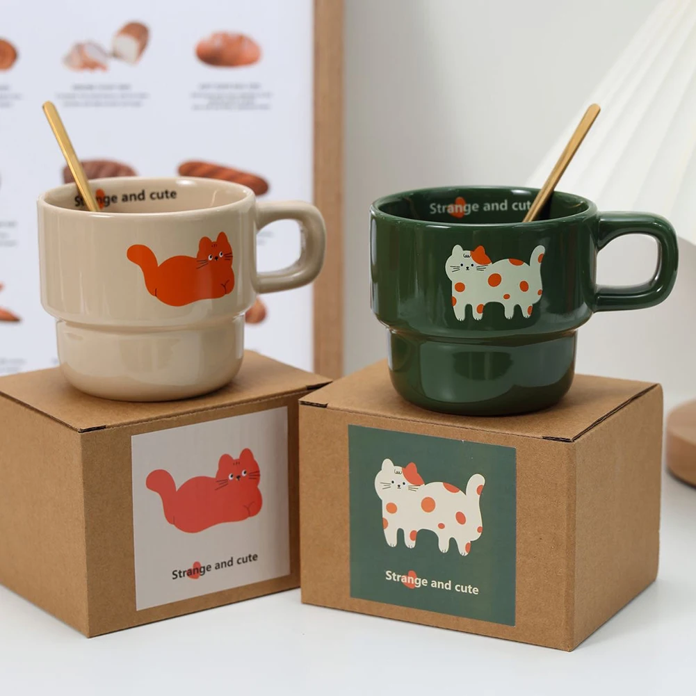 Cute Cat Ceramic Coffee Mug Cartoon Milk Cup Hand-Made Decorative Tea Coffee Cup Present For Lovers Friends For Home Decor