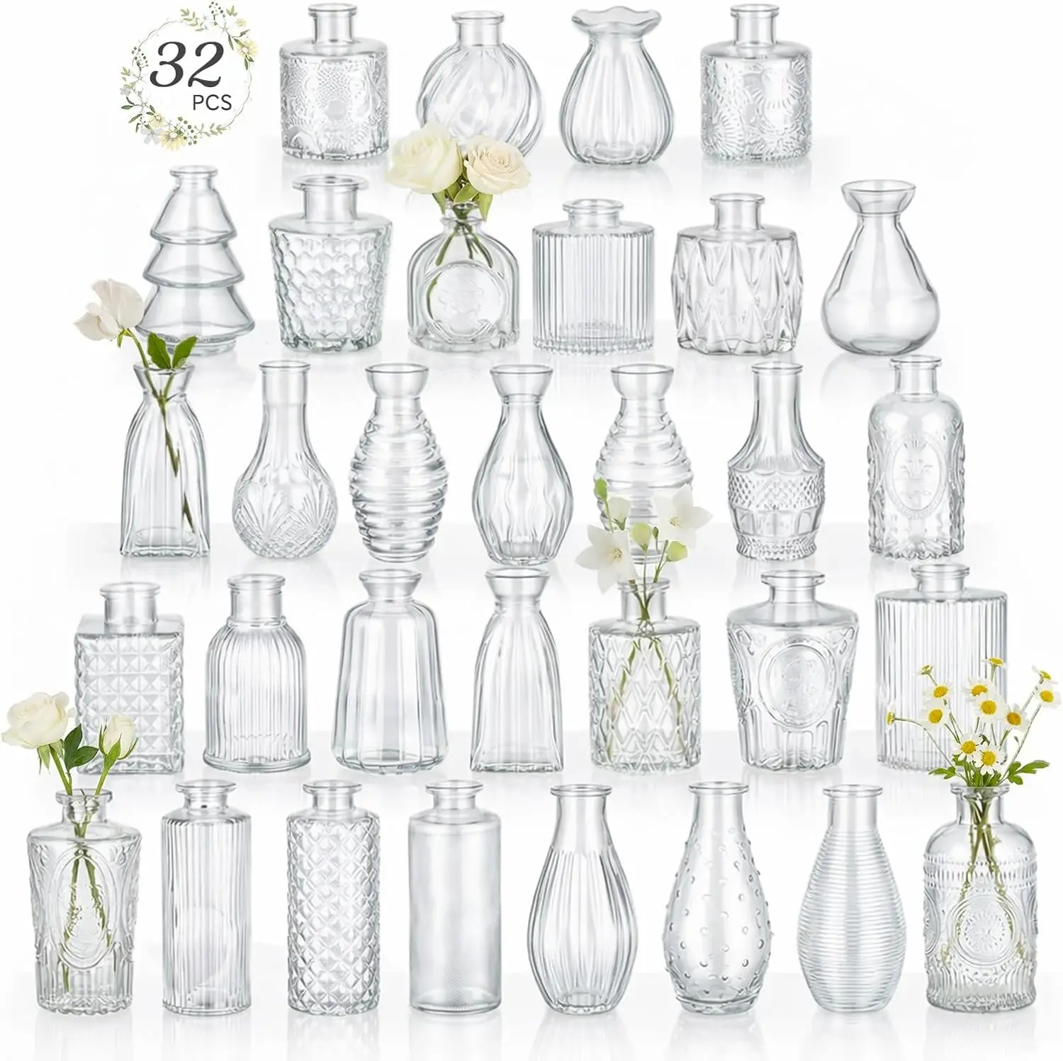 

32 Pack Flower Vase Mini Glass Bud Vases Vintage Small Vases for Centerpiece Table Wedding Decorations Home Decor Party