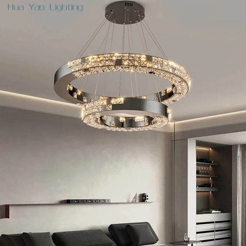 

Modern Crystal Chandelier For Living Room Ring Design Kitchen Island Hanging Led Dining Bedroom Lamp Luxury Home Decor Light
