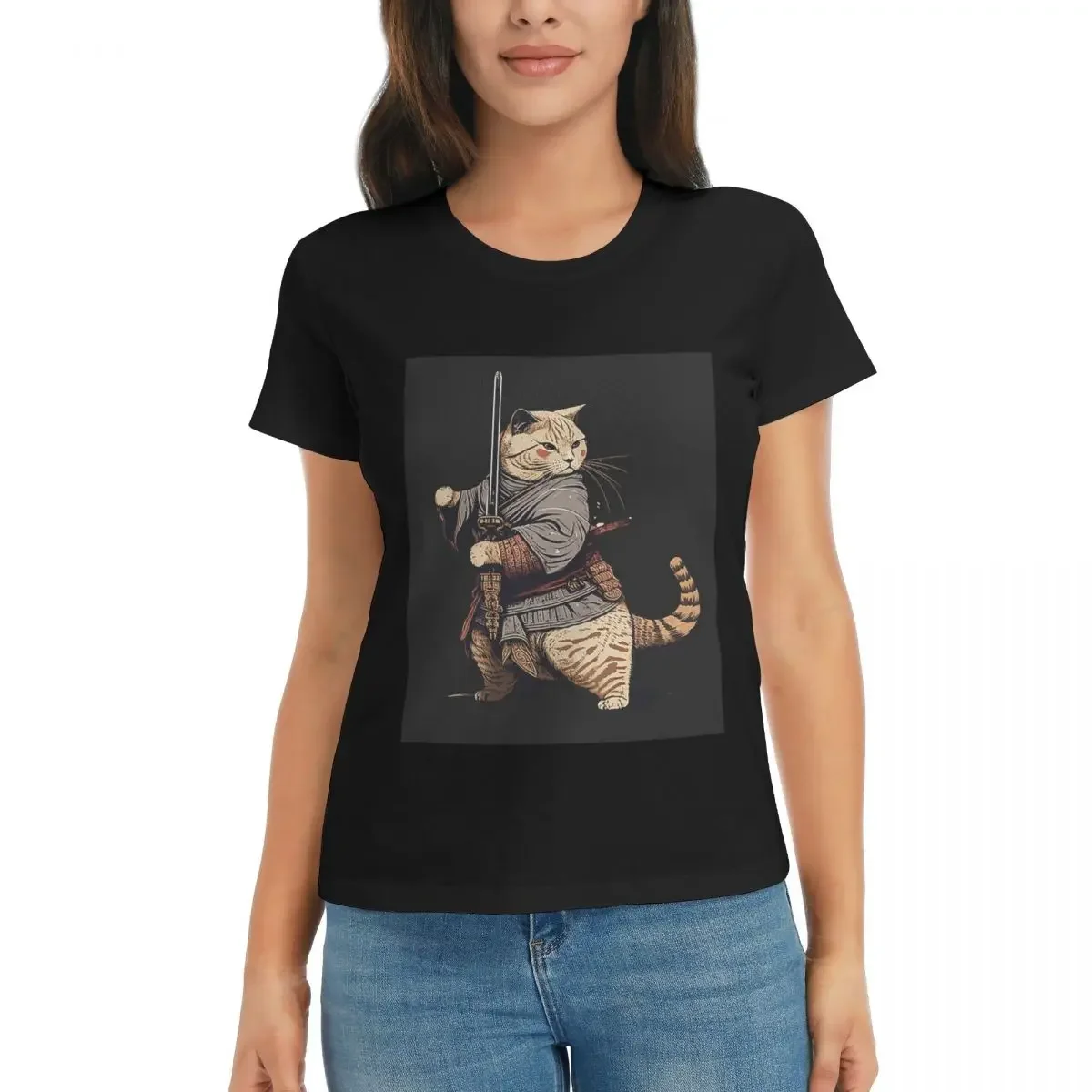 Camiseta de mujer Catana Cats Retro Samurai Yakuza Holder, camisetas de manga corta de verano, camisetas de algodón con cuello redondo, ropa, Tops, ropa de calle