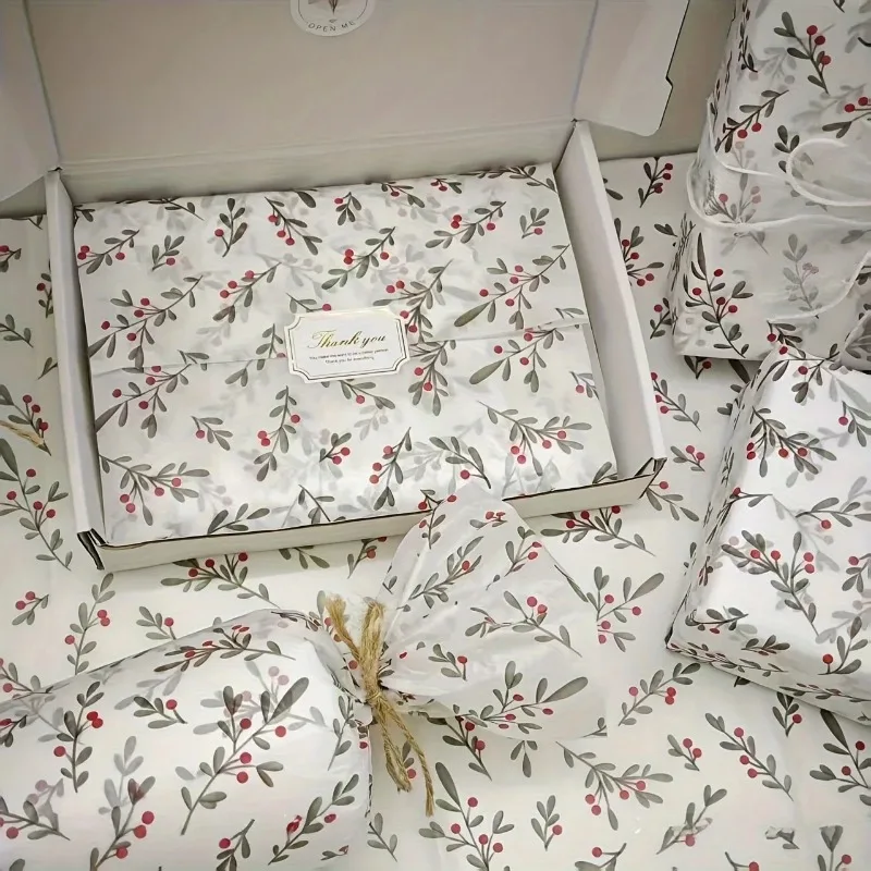 30/10 piezas de papel fino con diseño de acebo y bayas, papel encerado para envolver regalos, empaque para recuerdos de fiesta para Navidad, Acción de Gracias, cumpleaños