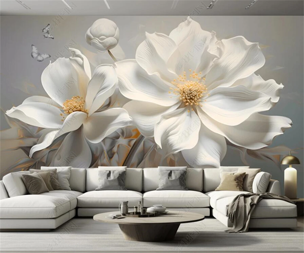 beibehang Customized environmentally friendly relief light luxury beautiful 3D jewelry flower TV sofa background wallpaper
