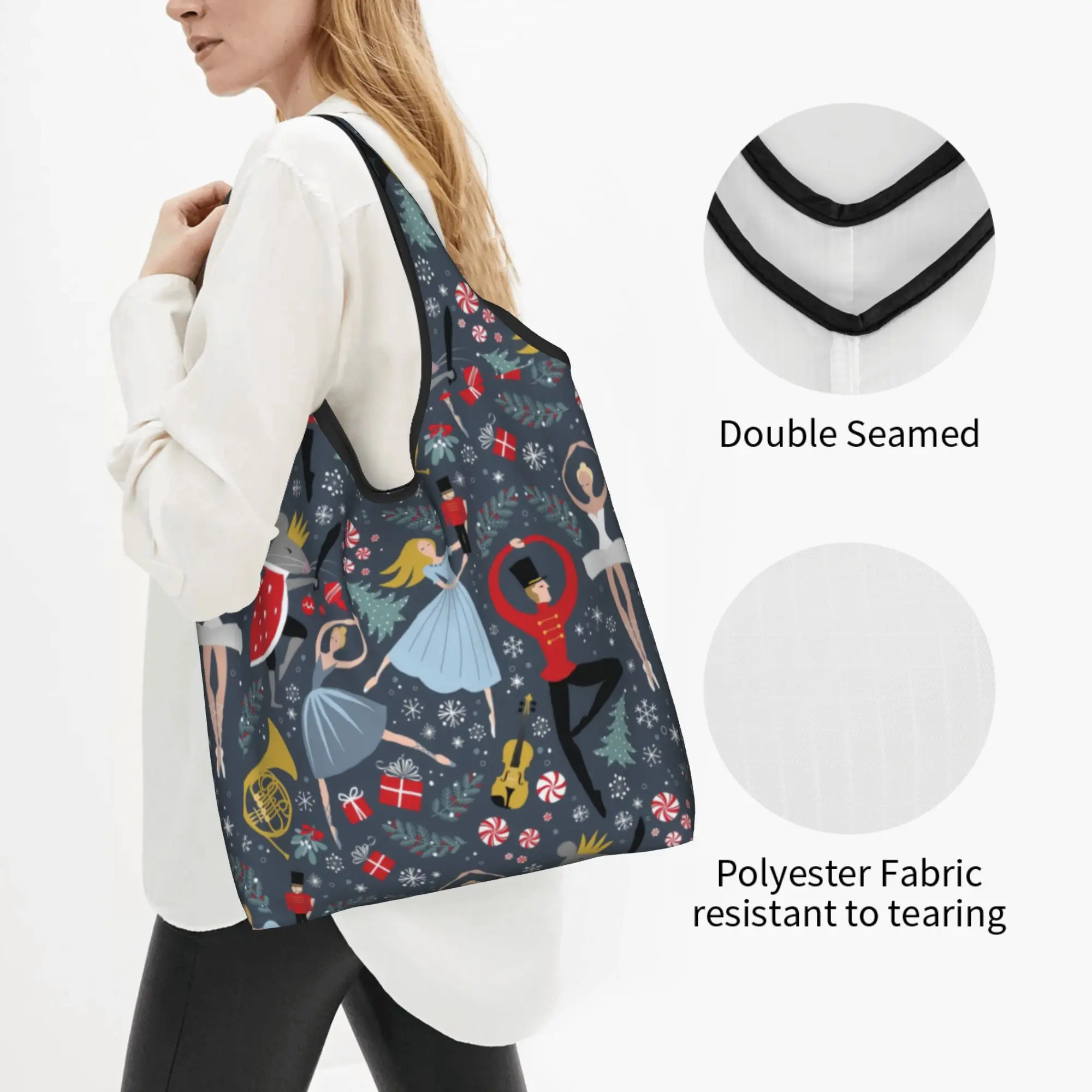 Recycling Nutcracker Ballet Dancer  Shopping Bag Women Tote Bag Portable  Groceries Shopper Bags