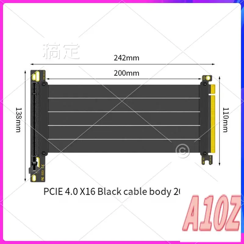 0Z-PCI-E 4.0 X16 Riser Cable Video Card 20Cm Extension Shielded Flexible 90° Mounting GPU Extension Cord Black