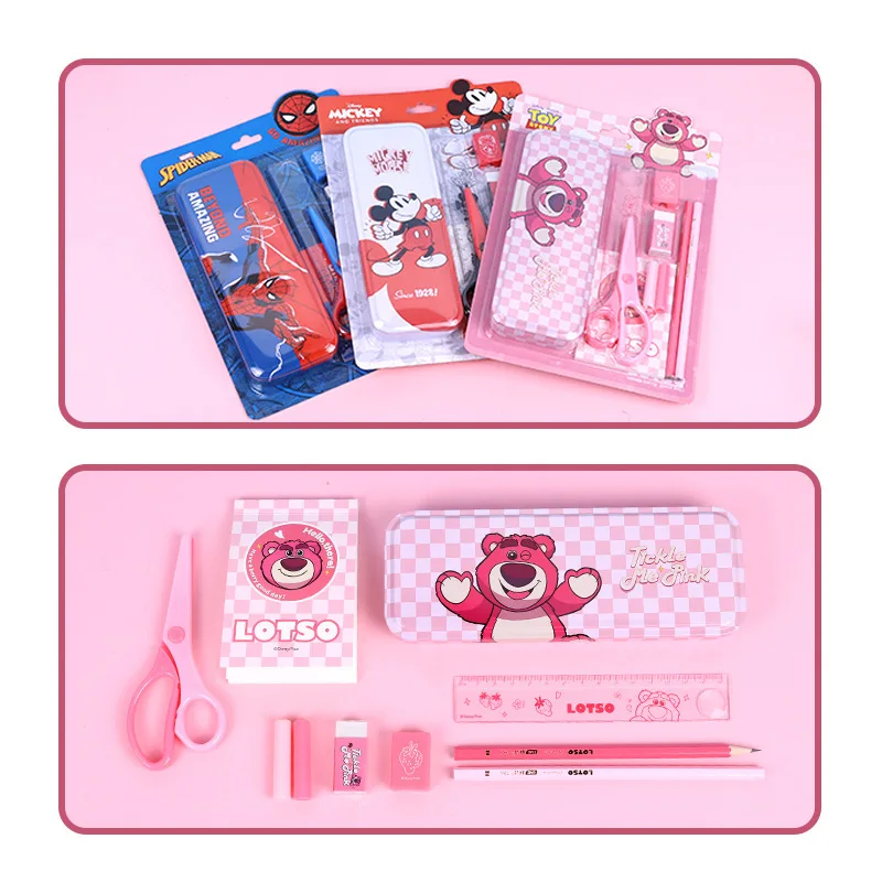 Disney Spiderman Sofia Stationery Set Mickey Minnie Pencil Eraser Pencil Case Scissors Student Learning Tool School Supplie