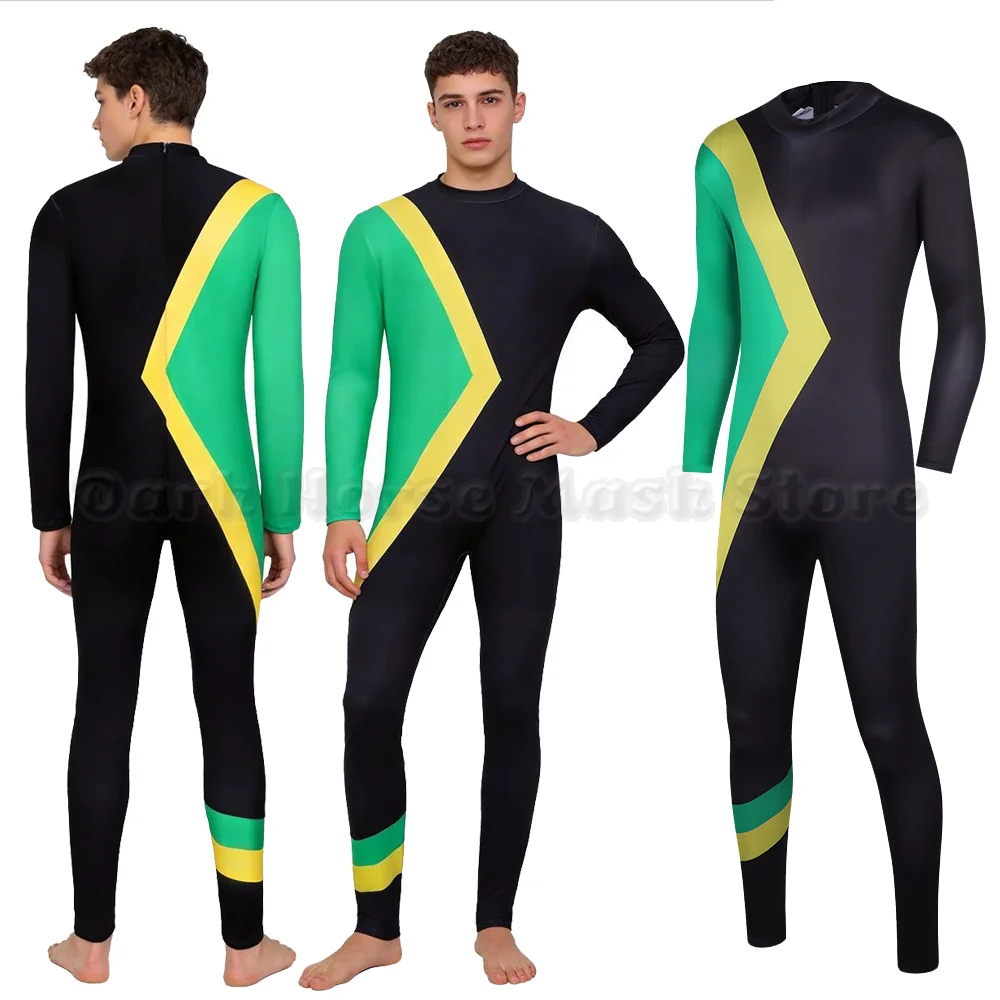 Anime Cool Runnings Cosplay Costume Jamaican Bobsled Team Outfit Bodysuit Costume Adult Men Halloween Party Skating Jumpsuit