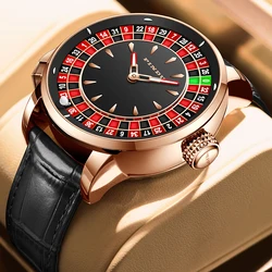 PINDU Watch Top Brand Luxury Upgraded Version Button Roulette Men's Mechanical Watch Stainless Steel NH35A Sapphire Glass Watch