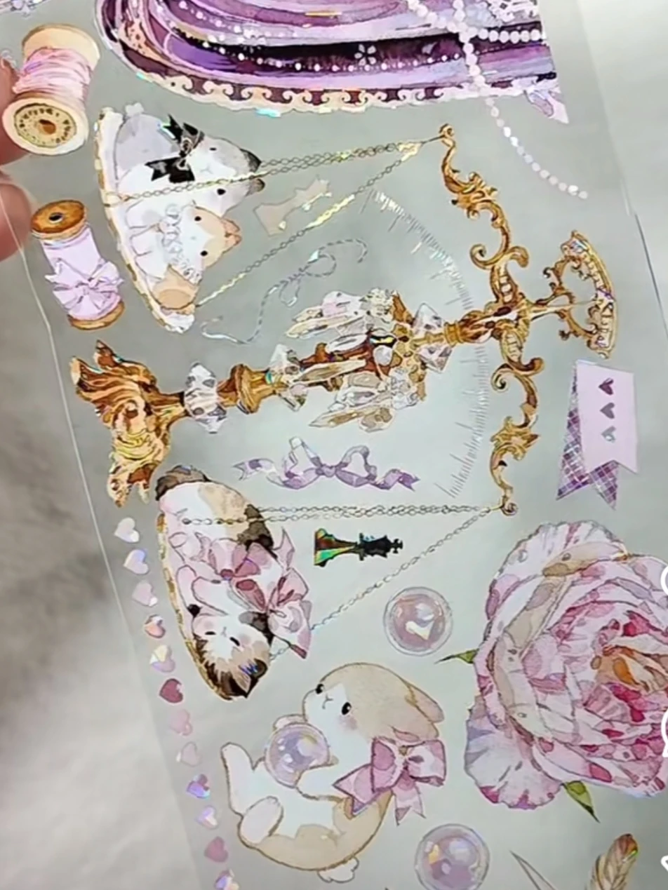 5M Xiao Wang Paper, Meow Rabbit Old Bookstore Shell Shiny Pink Flower Pet Washi Tape Collage Planner