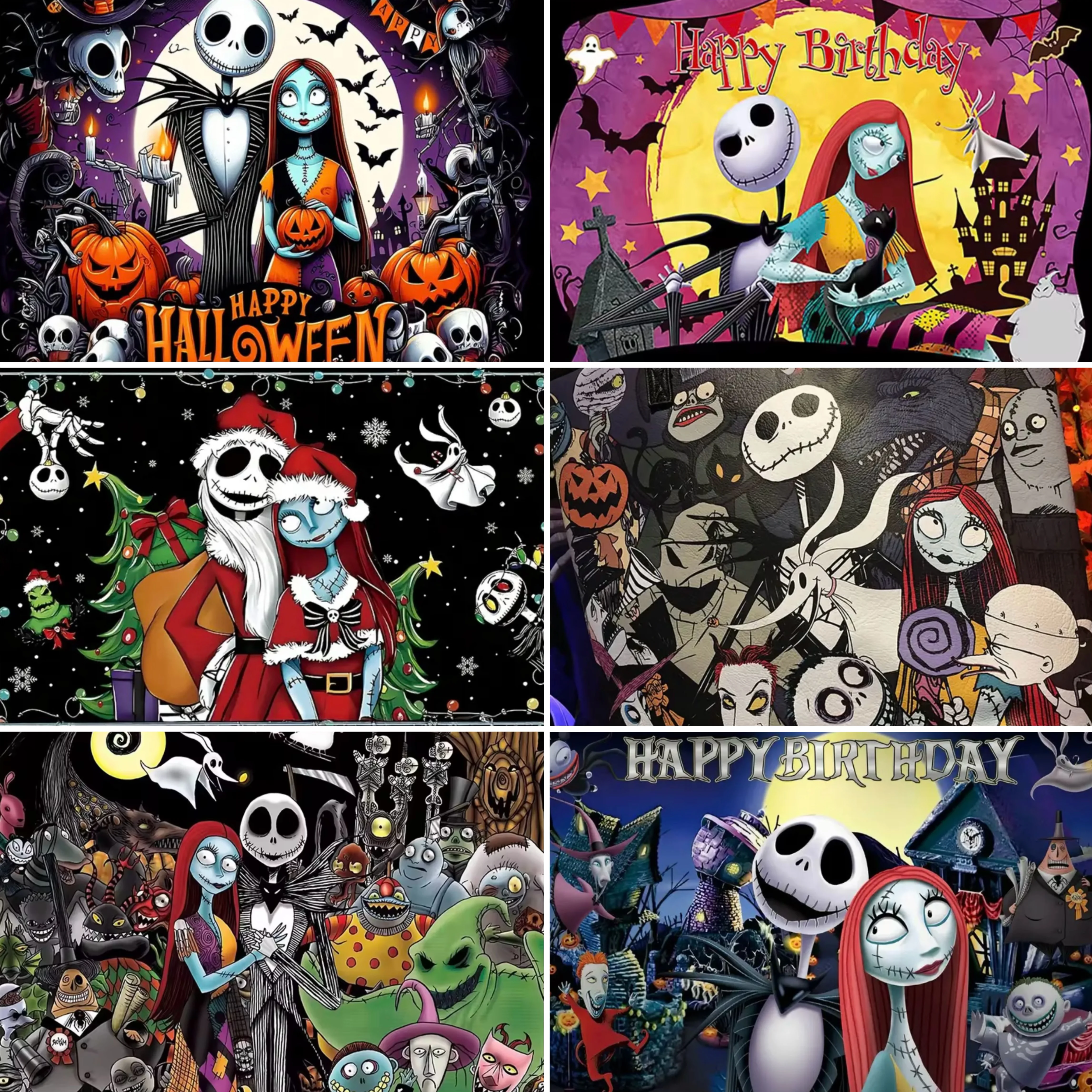 

Disney The Nightmare Before Christmas Theme Party Decor Backdrop Jack Skellington Party Supplies Halloween Scene Photo Backdrop