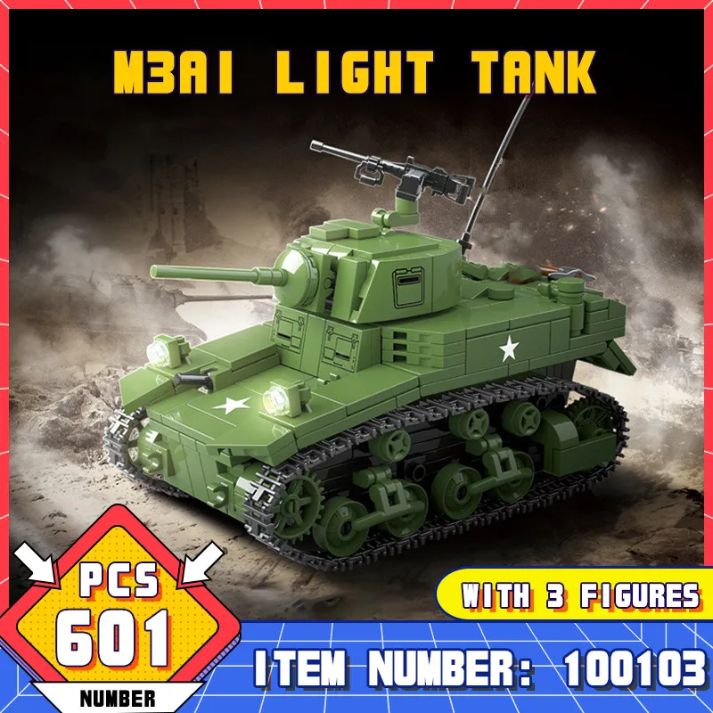 

601 Шт. Кирпичи Военные танки Второй мировой войны Строительные блоки с 3 минифигурами/Модель легкого танка/Игрушки для детей мальчиков Игрушки для взрослых подарок