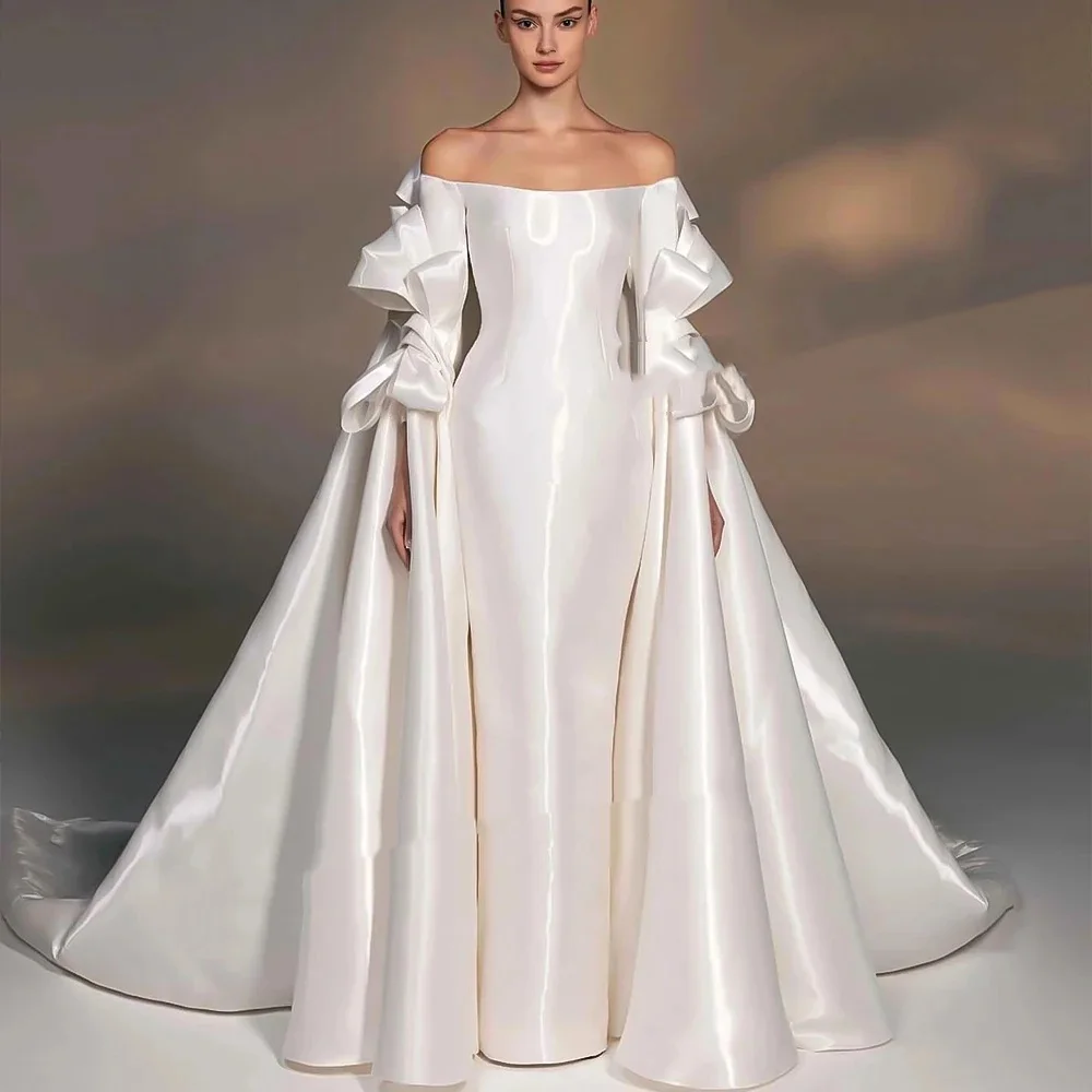 Muloong Off-the-shoulder Neckline Chapel Train Women Elegant And Pretty Luxury Prom Dress