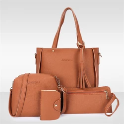 Bolsa versátil de couro PU para mulheres, bolsas de ombro elegantes, bolsa feminina, bolsa mensageiro, bolsas carteira, 4 peças set, novo