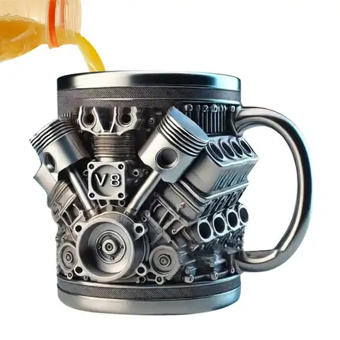 3d V8 엔진 디자인 머그잔 엔진 스테인레스 스틸 컵 커피 컵 맥주 머그잔 가정, 사무실을위한 재미있는 음주 액세서리