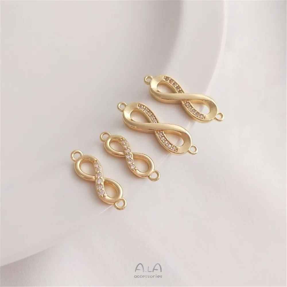 14K Gold Inlay Zircon 8-shaped Double Hanging Accessories Unlimited Love 8-character Buckle Diy Bracelet Jewelry Connector