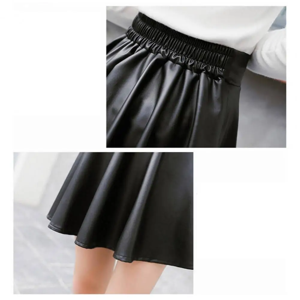 High-waisted Skirt Lady Pleated Skirt Stylish Women's Faux Leather Skirt High Waist Soft Pleated Design Above Knee for Club