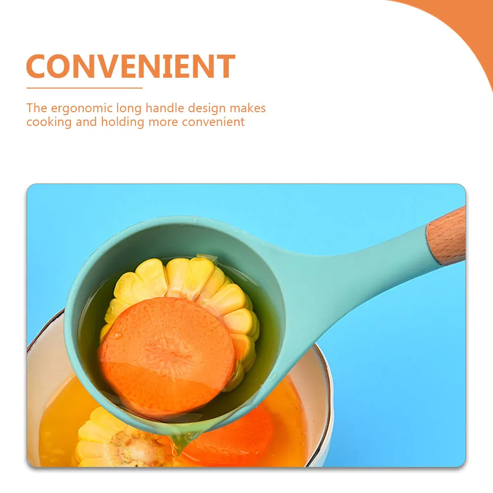 

2Pcs Silicone Soup Spoon Wooden Handle Practical Design Kitchen Accessories for Home Restaurant Porridge Rice Cooking Utensils
