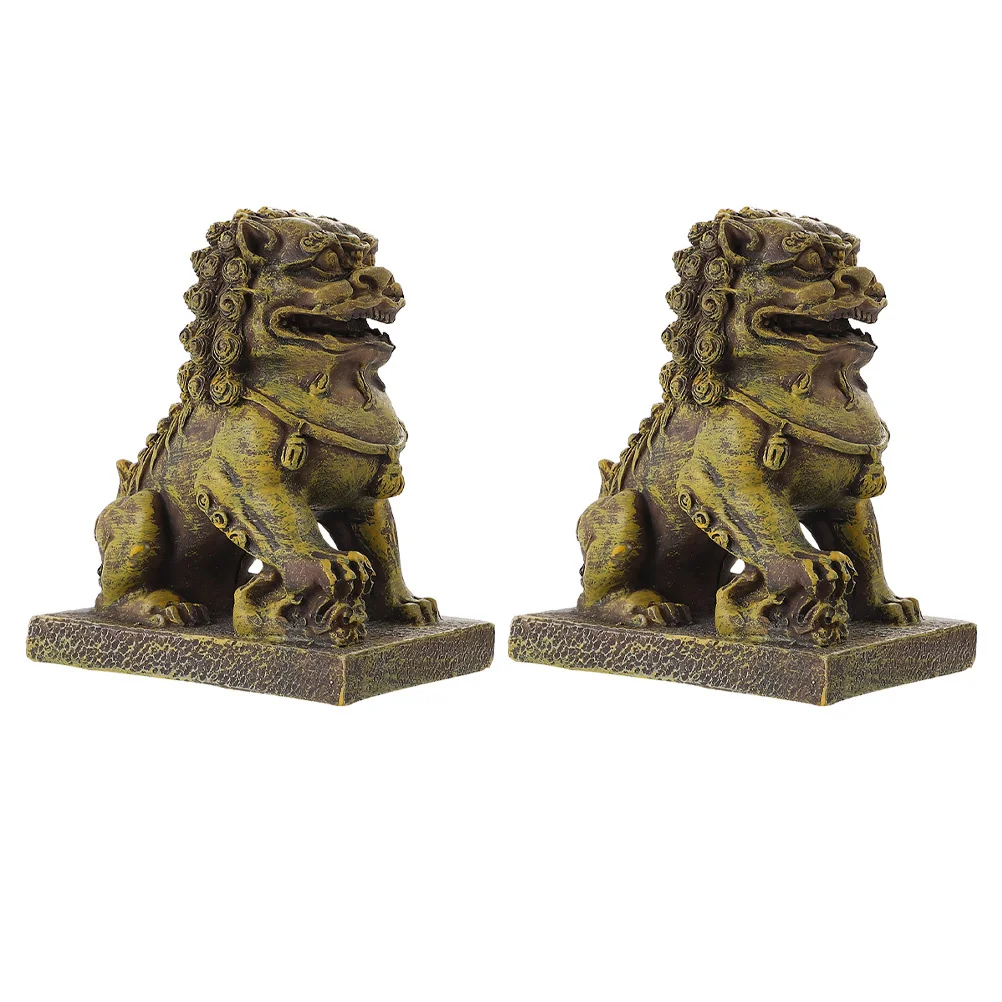 

2Pcs Chinese Style Resin Stone Lion Ornament Aquarium Ornament Micro Landscape Decor Symbol of Wealth Micro Landscape
