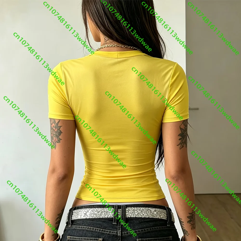 Damen-T-Shirt im Hot-Street-Style, Rennsport-Design, Farbblockierung, kurze Ärmel, amerikanischer Retro-Stil, bequeme, modische Streetwear-Oberteile – Detail 6