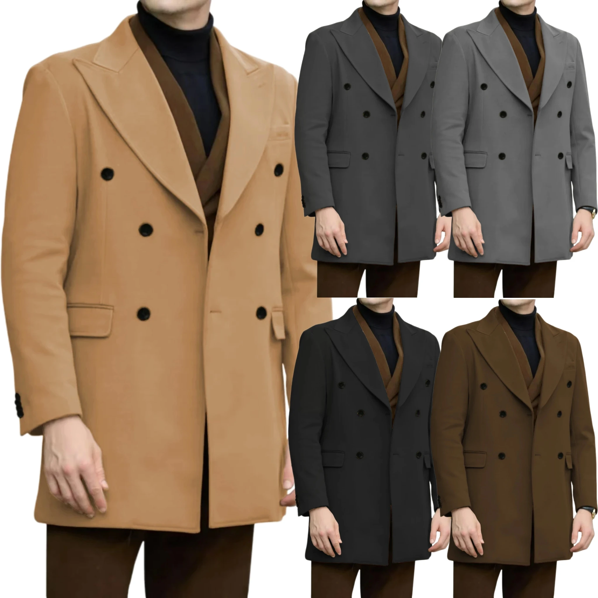 

men's winter jacket double-breasted Pointed collar long coat men Coarse woolen fabrics The latest Business activities