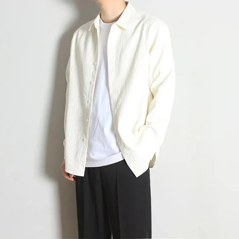 

Button Solid Color Long Sleeve Men's Clothing Cardigan Lapel Casual Fashion Commuter Dress Shirt Vintage Clothes Top