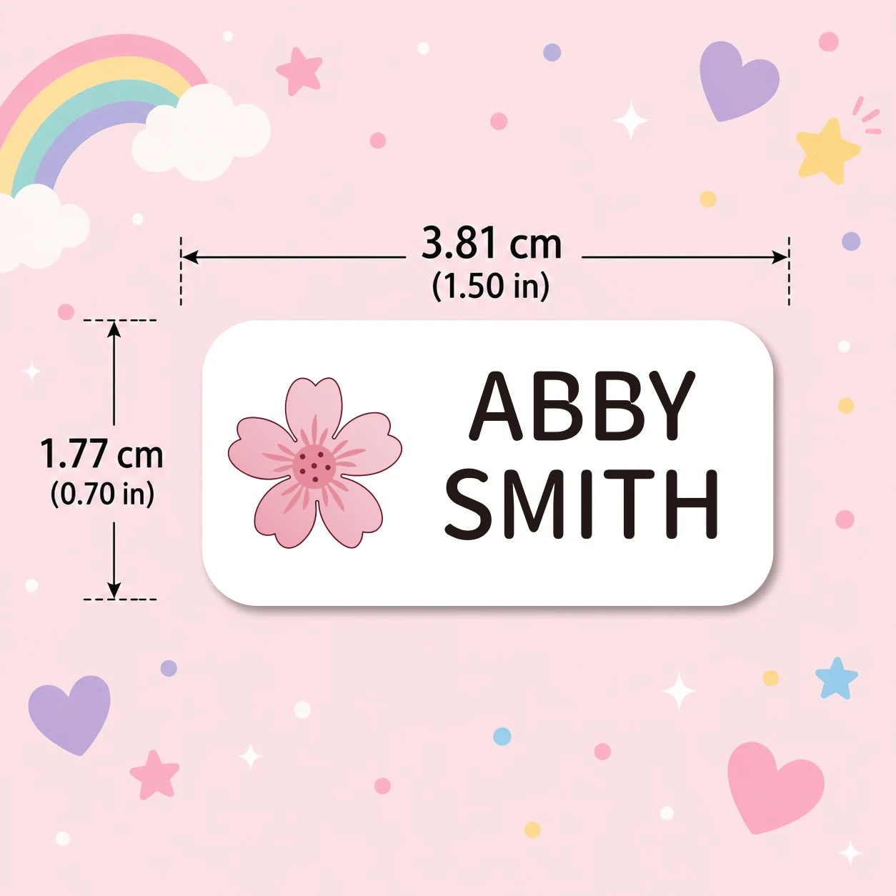 72PCS Custom Name Labels, Waterproof Personalized Flower Stickers for Bottles, Lunch Boxes, Notebooks, Rulers, 1.5 x 0.7 in